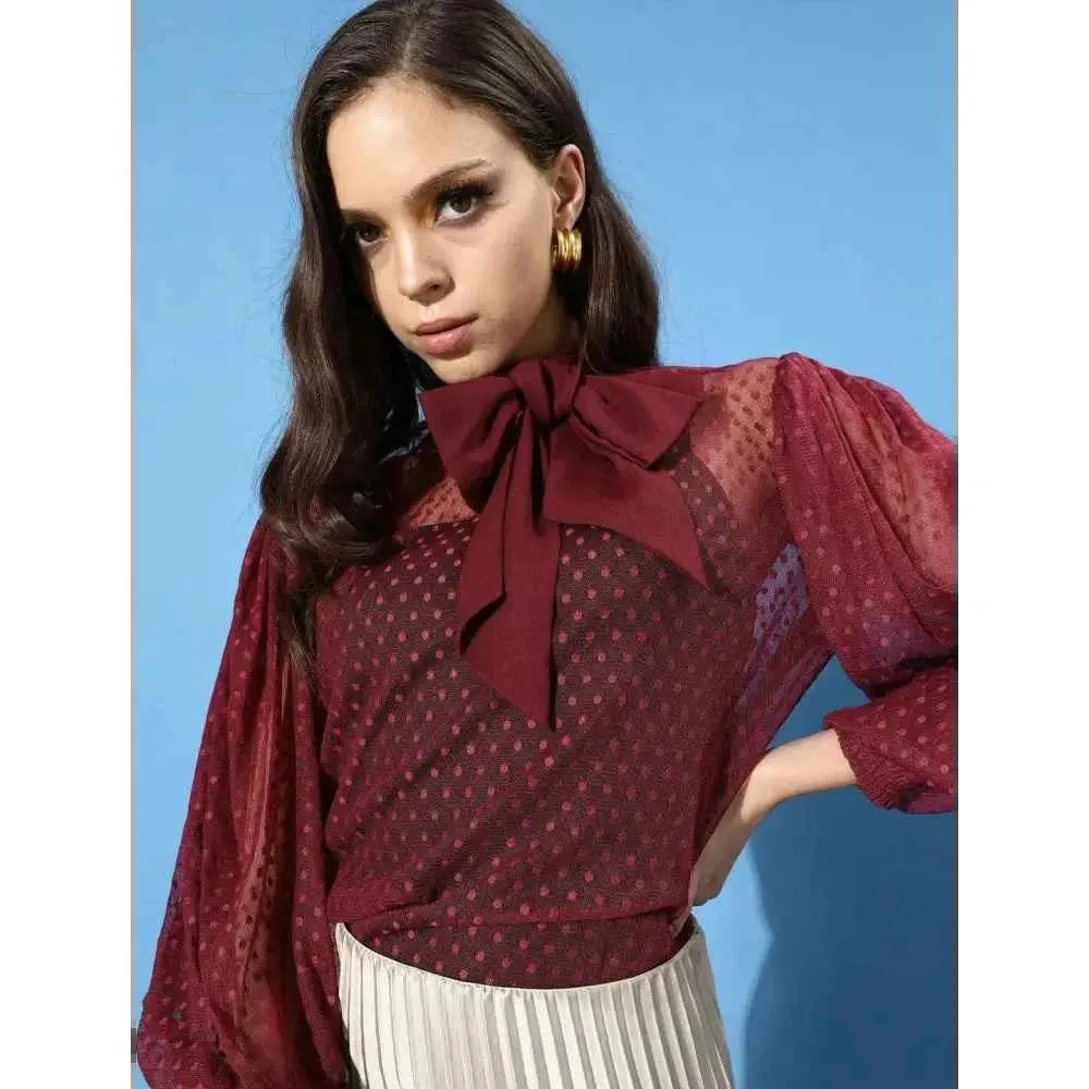 Style Quotient Women Maroon Polka Dots Tops