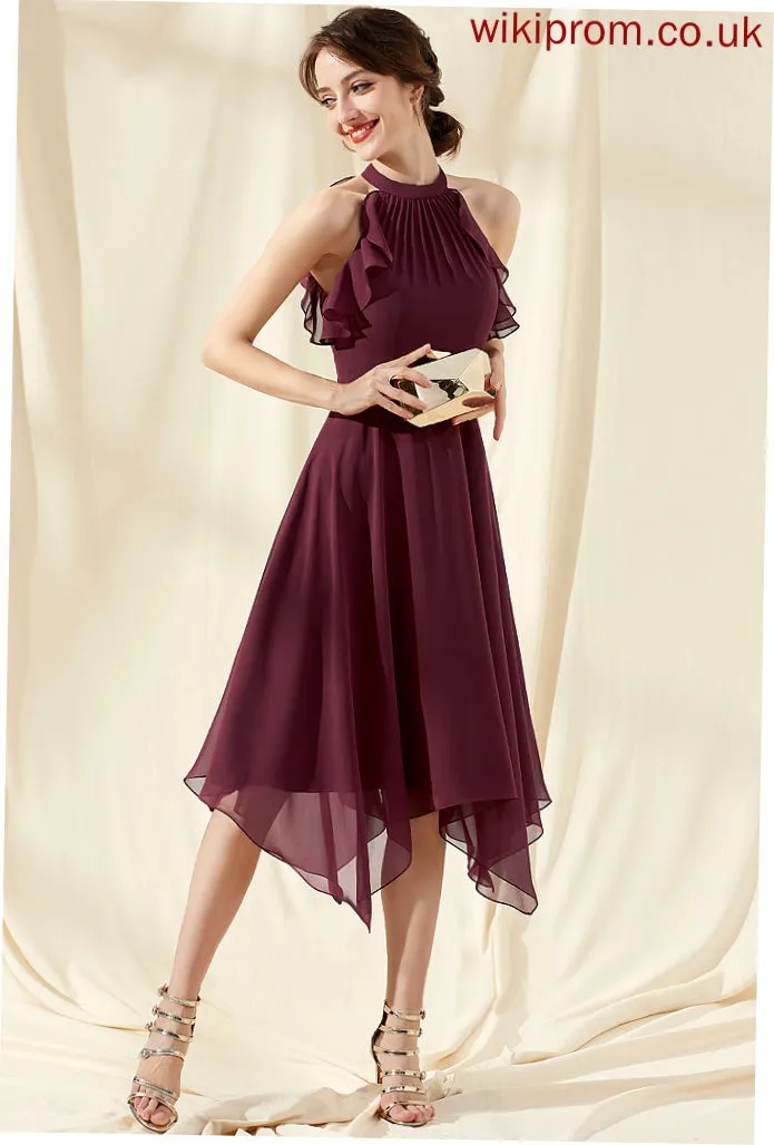 Tea-Length A-Line Neck Homecoming Scoop Denisse With Homecoming Dresses Ruffles Chiffon Cascading Dress