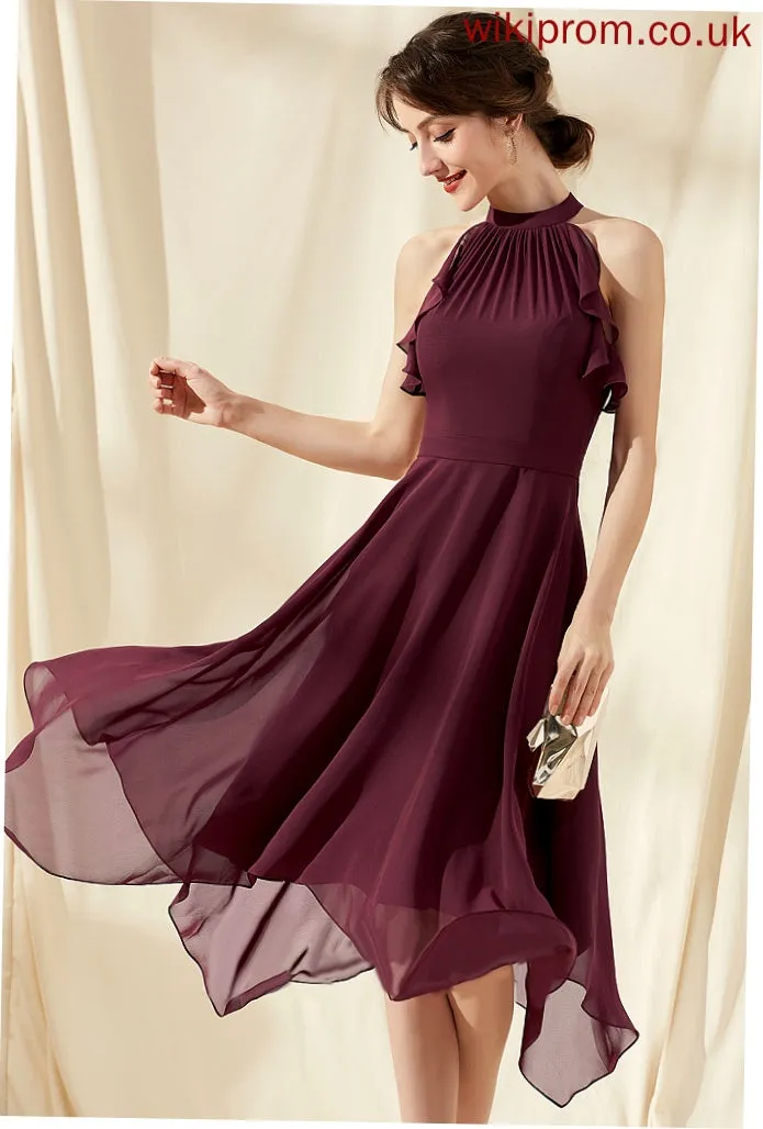 Tea-Length A-Line Neck Homecoming Scoop Denisse With Homecoming Dresses Ruffles Chiffon Cascading Dress