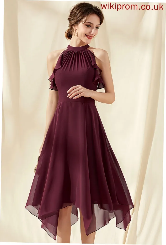 Tea-Length A-Line Neck Homecoming Scoop Denisse With Homecoming Dresses Ruffles Chiffon Cascading Dress