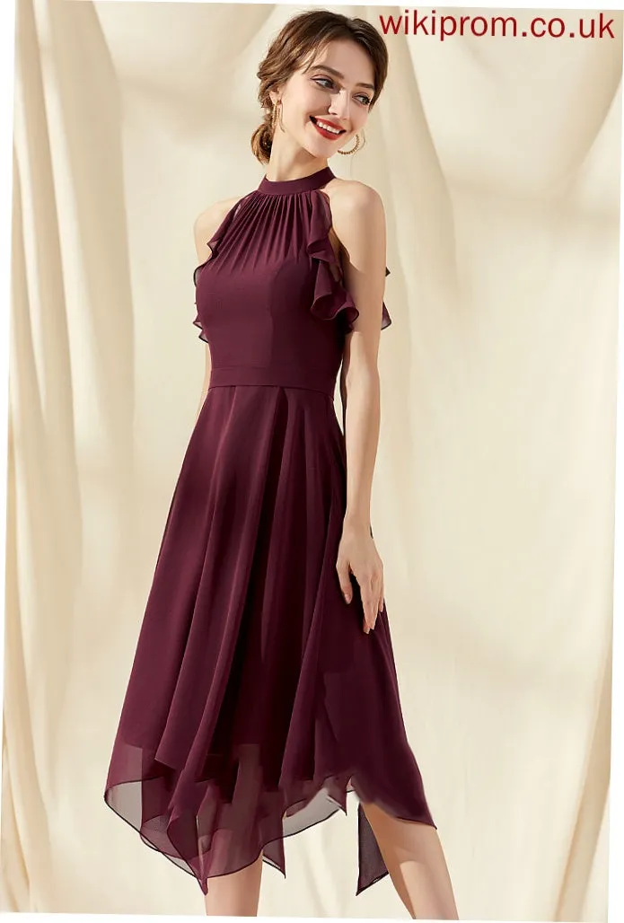 Tea-Length A-Line Neck Homecoming Scoop Denisse With Homecoming Dresses Ruffles Chiffon Cascading Dress