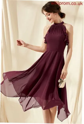 Tea-Length A-Line Neck Homecoming Scoop Denisse With Homecoming Dresses Ruffles Chiffon Cascading Dress