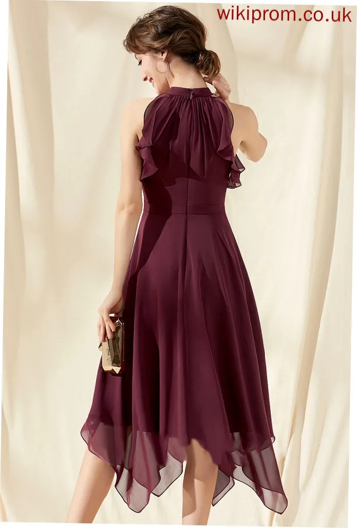 Tea-Length A-Line Neck Homecoming Scoop Denisse With Homecoming Dresses Ruffles Chiffon Cascading Dress