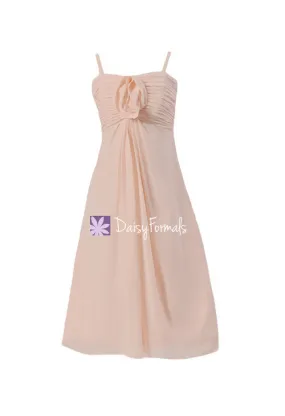 Tea Length A-line Spaghetti Straps Tea-length Chiffon Junior Bridesmaid Dress (FL2530)