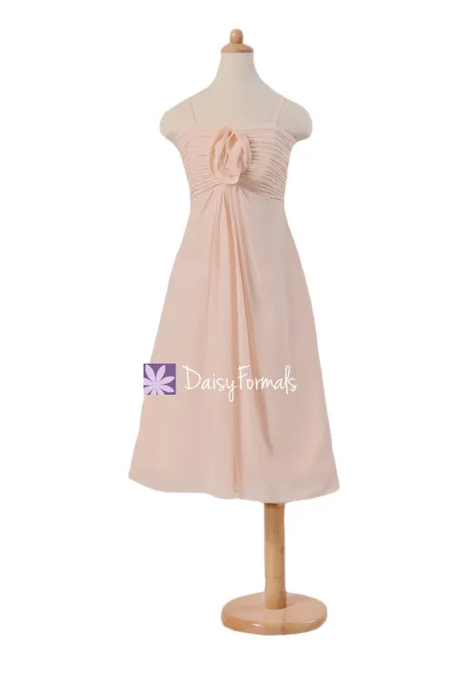 Tea Length A-line Spaghetti Straps Tea-length Chiffon Junior Bridesmaid Dress (FL2530)