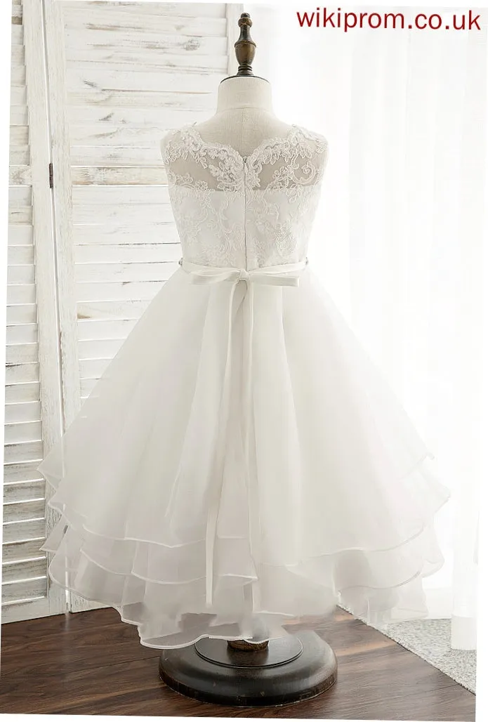 Tea-length Scoop A-Line Beading/Rhinestone Flower Girl Dresses Sleeveless Neck - Flower With Organza/Lace Leah Dress Girl