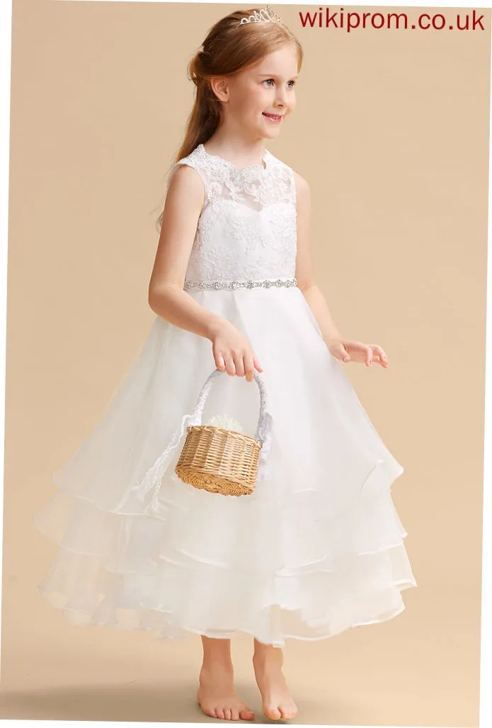 Tea-length Scoop A-Line Beading/Rhinestone Flower Girl Dresses Sleeveless Neck - Flower With Organza/Lace Leah Dress Girl