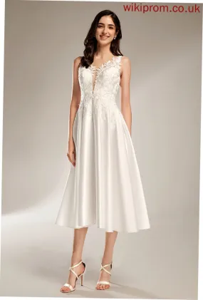 Tea-Length Wedding Maeve V-neck Dress With Wedding Dresses A-Line Pockets