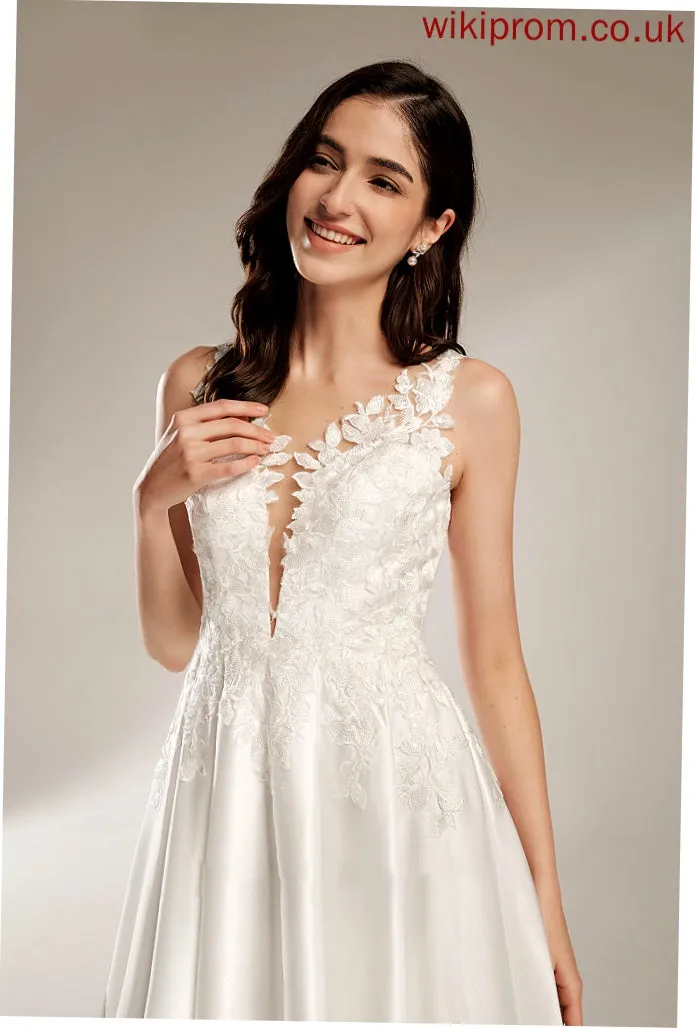 Tea-Length Wedding Maeve V-neck Dress With Wedding Dresses A-Line Pockets