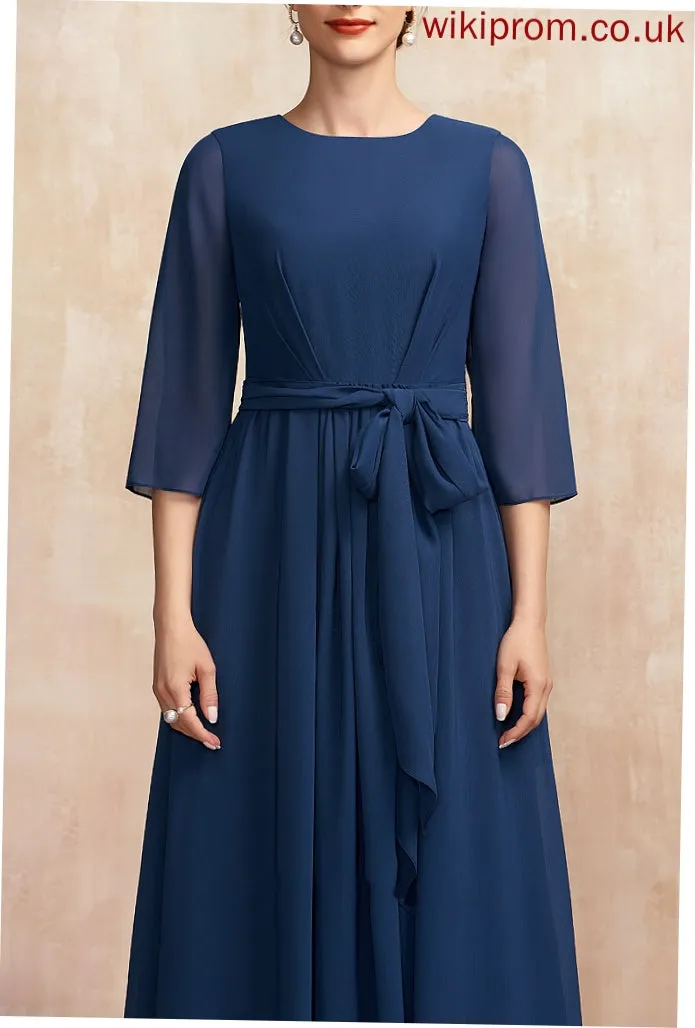 the Mother With of Bow(s) Monica Bride Mother of the Bride Dresses A-Line Scoop Tea-Length Dress Neck Chiffon Ruffle