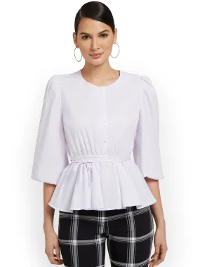 Tie-Waist Peplum Poplin Shirt