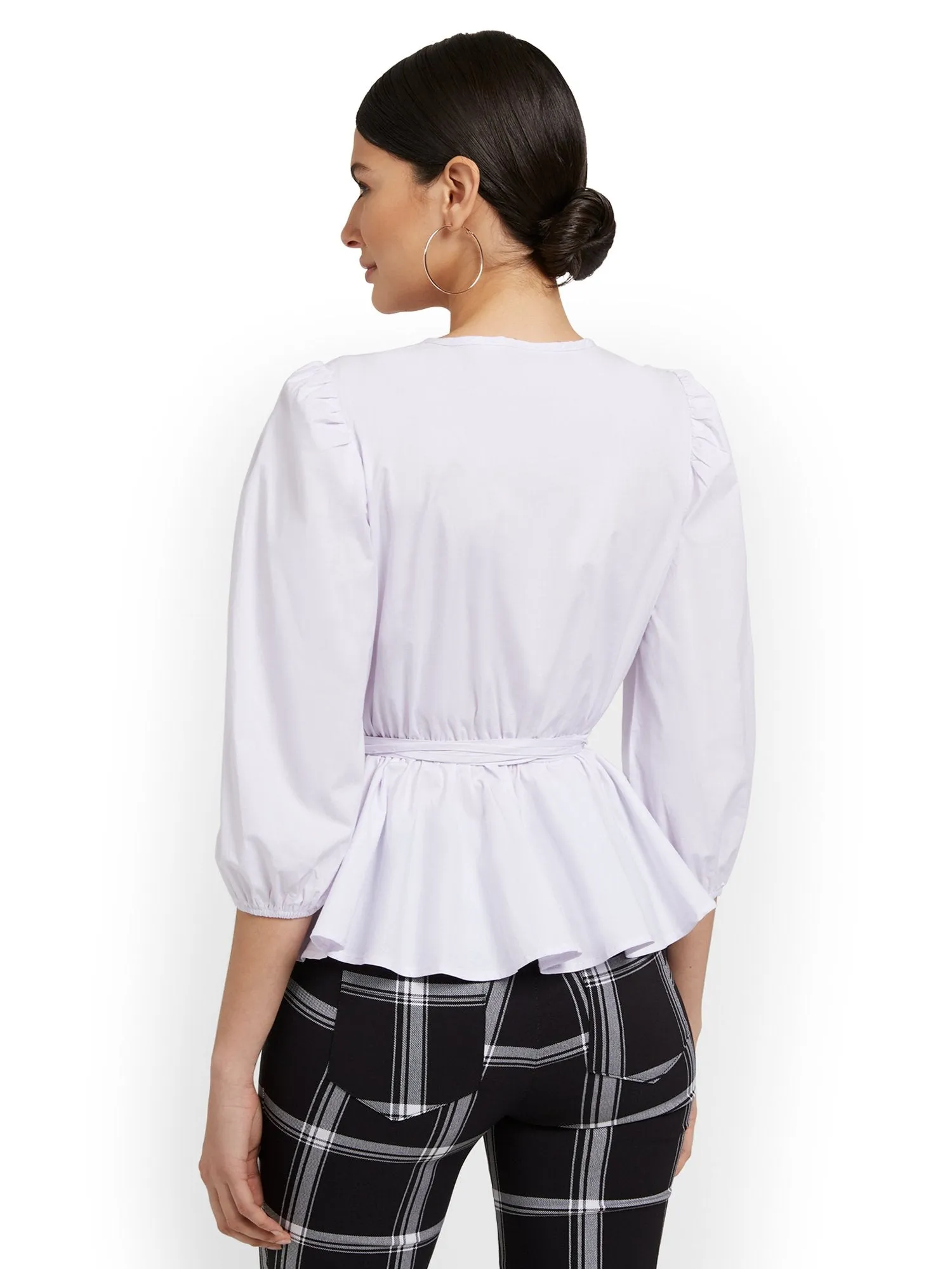 Tie-Waist Peplum Poplin Shirt