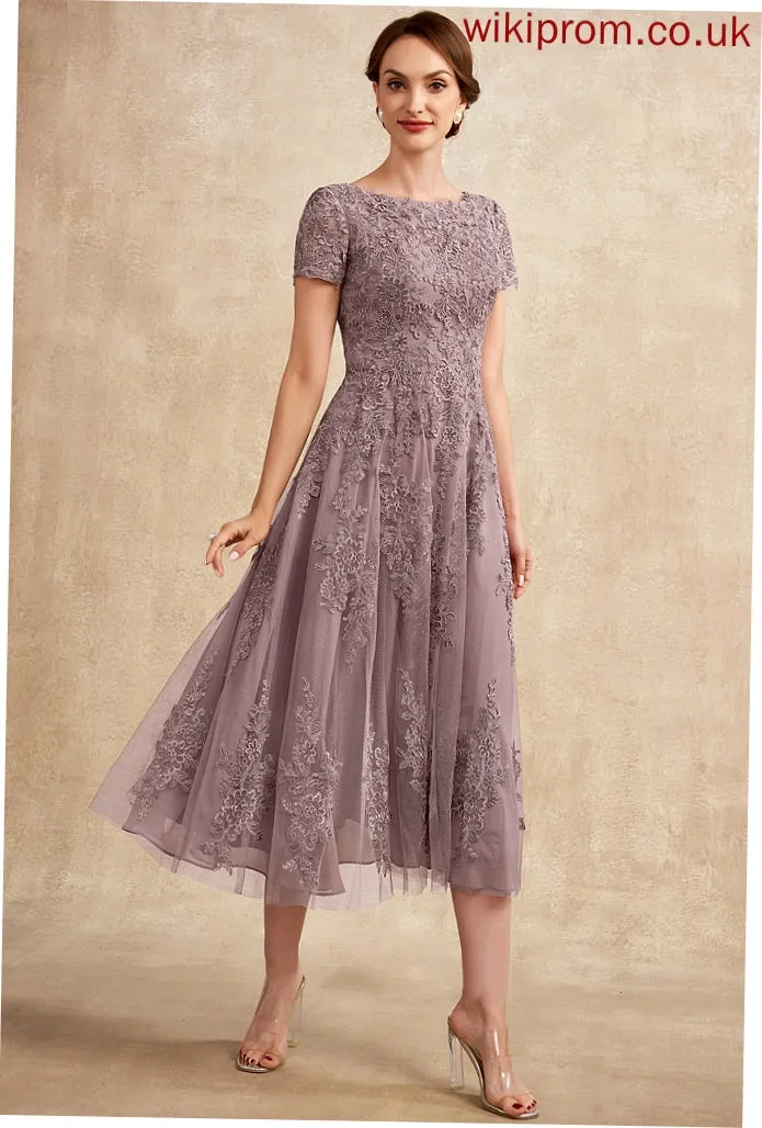 Tulle Bride Mother of the Bride Dresses Scoop Tea-Length Neck Dress of A-Line Alena Mother Lace the