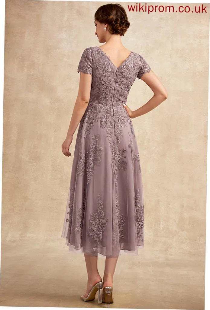 Tulle Bride Mother of the Bride Dresses Scoop Tea-Length Neck Dress of A-Line Alena Mother Lace the