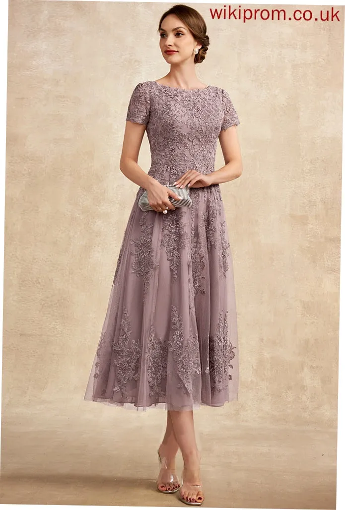 Tulle Bride Mother of the Bride Dresses Scoop Tea-Length Neck Dress of A-Line Alena Mother Lace the