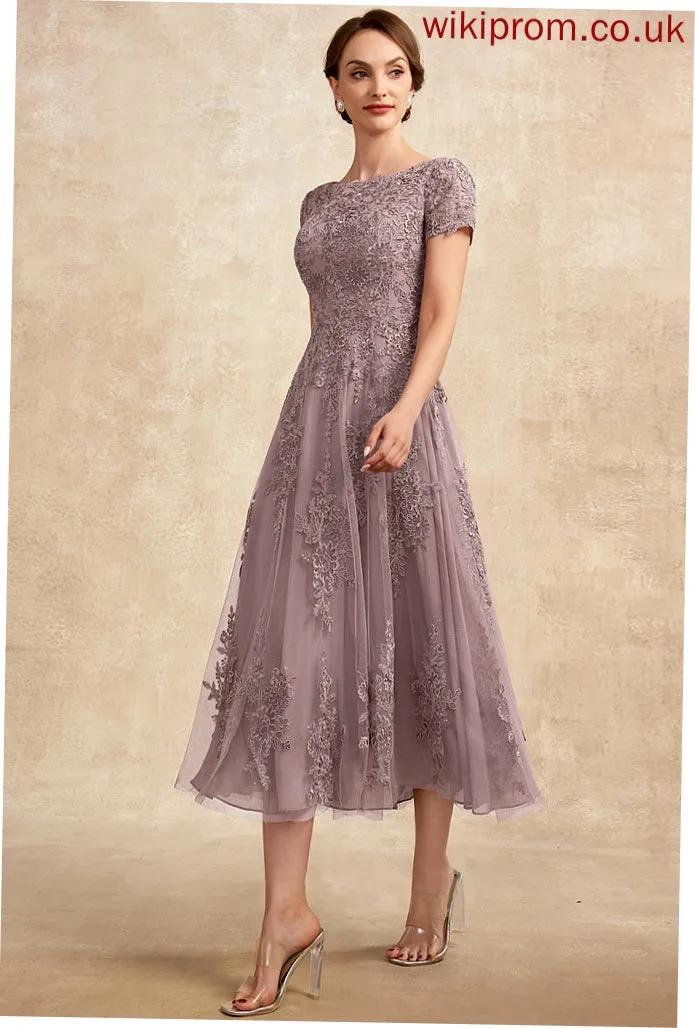 Tulle Bride Mother of the Bride Dresses Scoop Tea-Length Neck Dress of A-Line Alena Mother Lace the