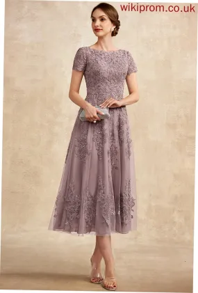 Tulle Bride Mother of the Bride Dresses Scoop Tea-Length Neck Dress of A-Line Alena Mother Lace the