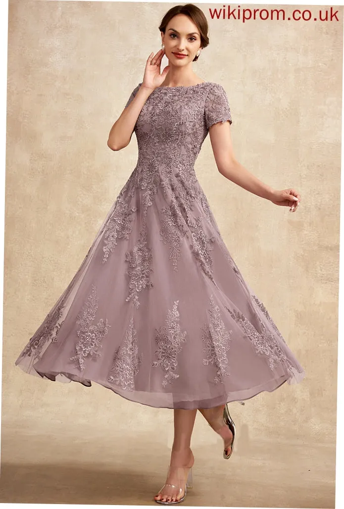 Tulle Bride Mother of the Bride Dresses Scoop Tea-Length Neck Dress of A-Line Alena Mother Lace the