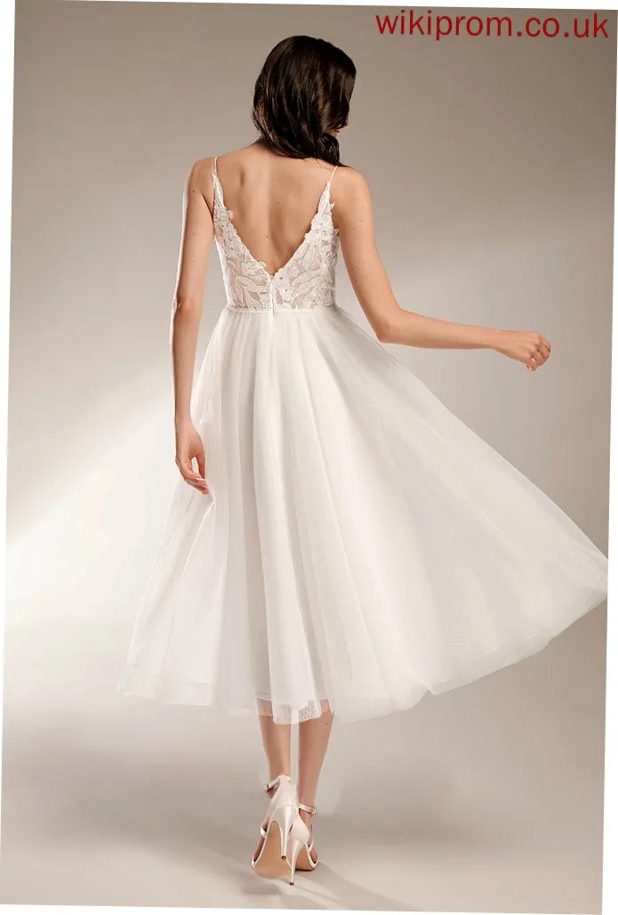 Tulle Tea-Length Wedding Dresses Dress Lace Wedding V-neck A-Line Mariah