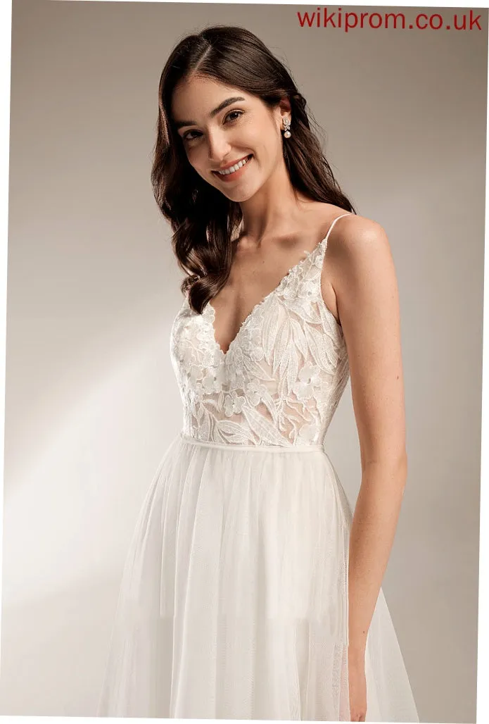 Tulle Tea-Length Wedding Dresses Dress Lace Wedding V-neck A-Line Mariah