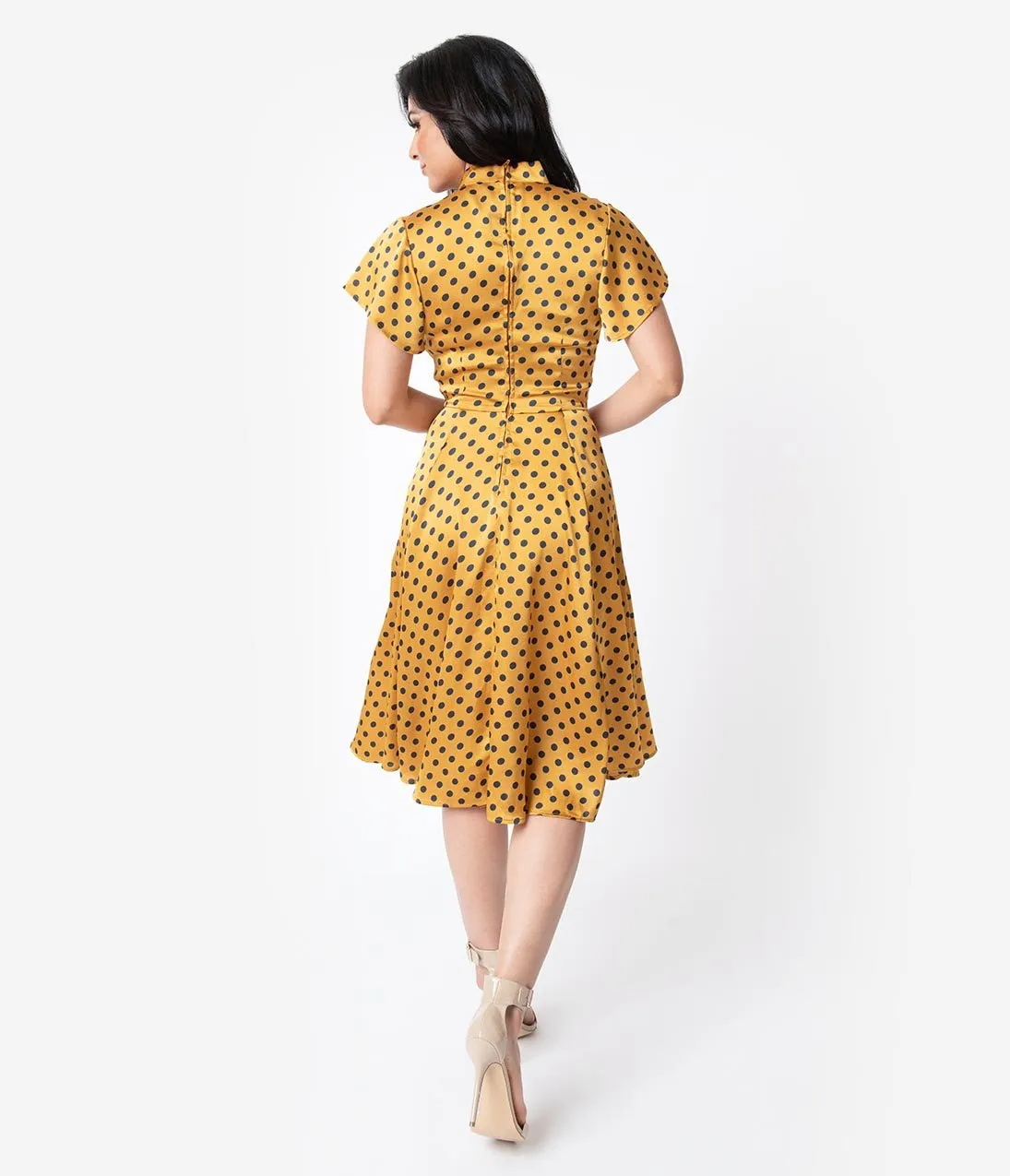 Unique Vintage 1950s Mustard & Navy Polka Dot Baltimore Swing Dress