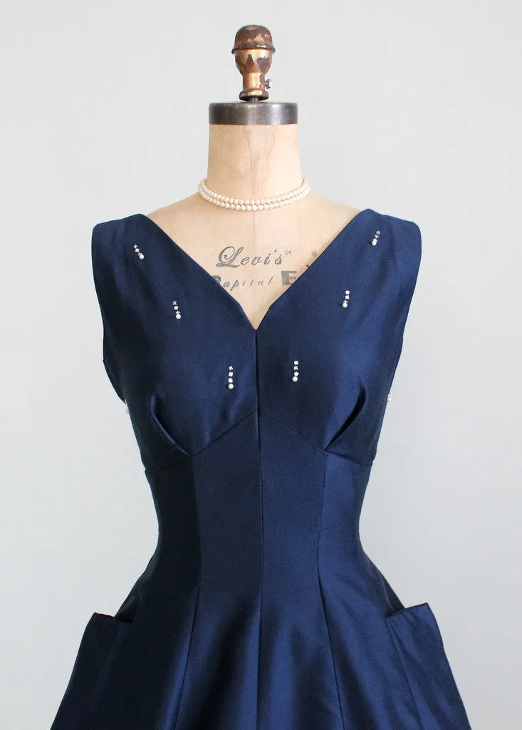 Vintage 1950s Navy Fit and Flare Cocktail Dress