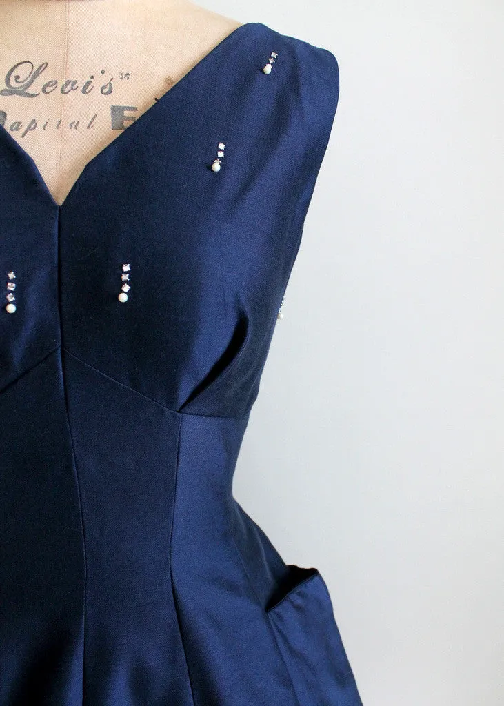 Vintage 1950s Navy Fit and Flare Cocktail Dress