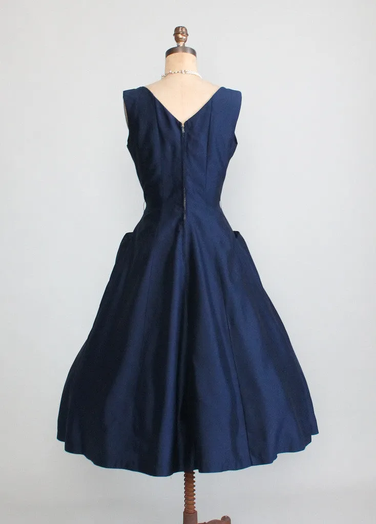 Vintage 1950s Navy Fit and Flare Cocktail Dress