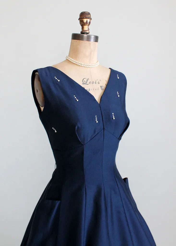 Vintage 1950s Navy Fit and Flare Cocktail Dress