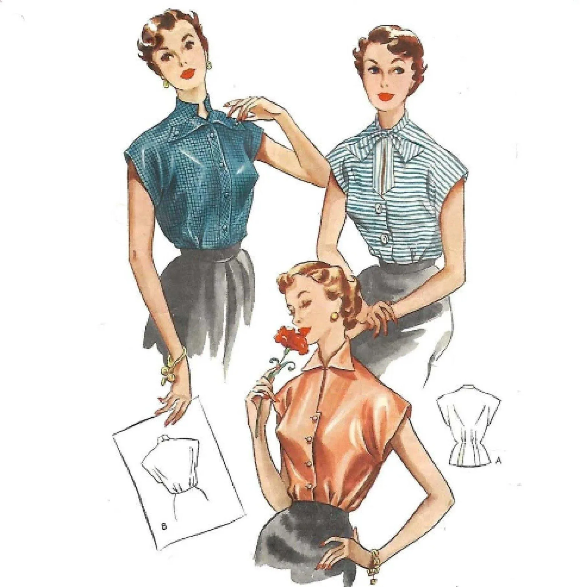 Vintage 1950s Pattern, Women's Blouse & Top, Rockabilly - Bust 36" (91.4cm)