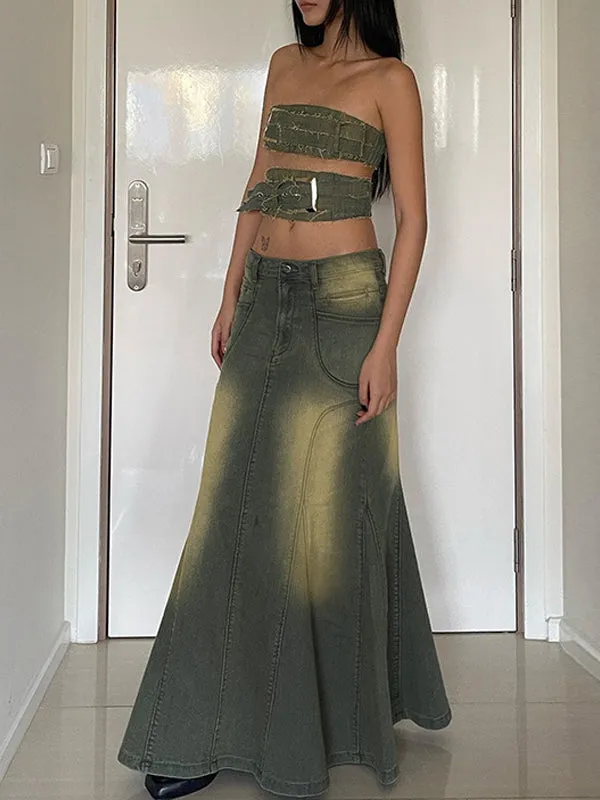 Vintage Gradient Denim Mermaid Skirt