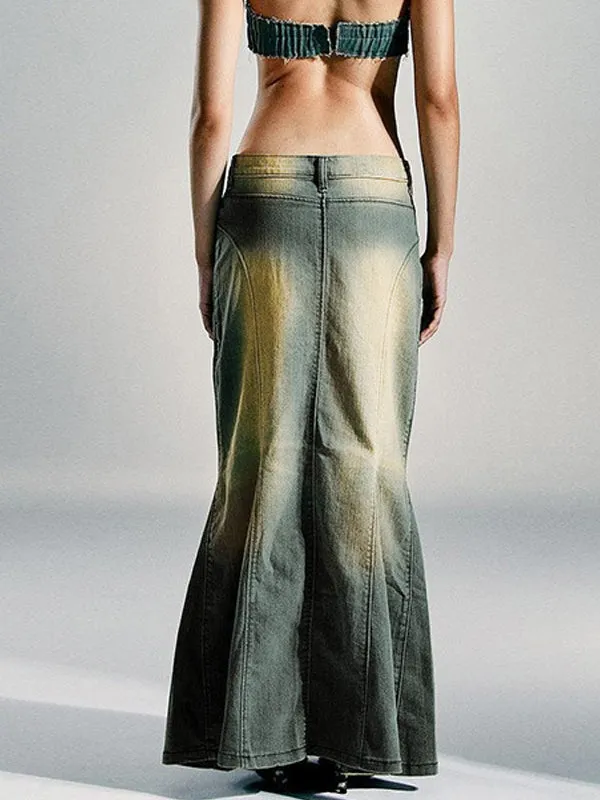 Vintage Gradient Denim Mermaid Skirt