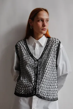 VINTAGE HANDMADE 1980 BLACK BEADS WAISTCOAT