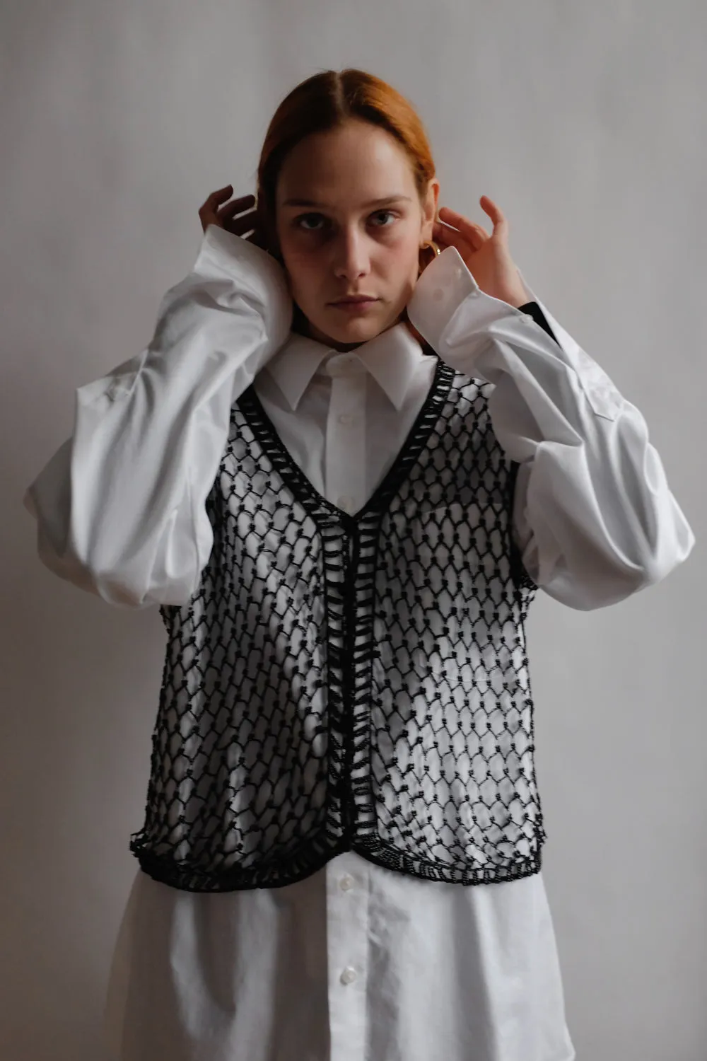 VINTAGE HANDMADE 1980 BLACK BEADS WAISTCOAT