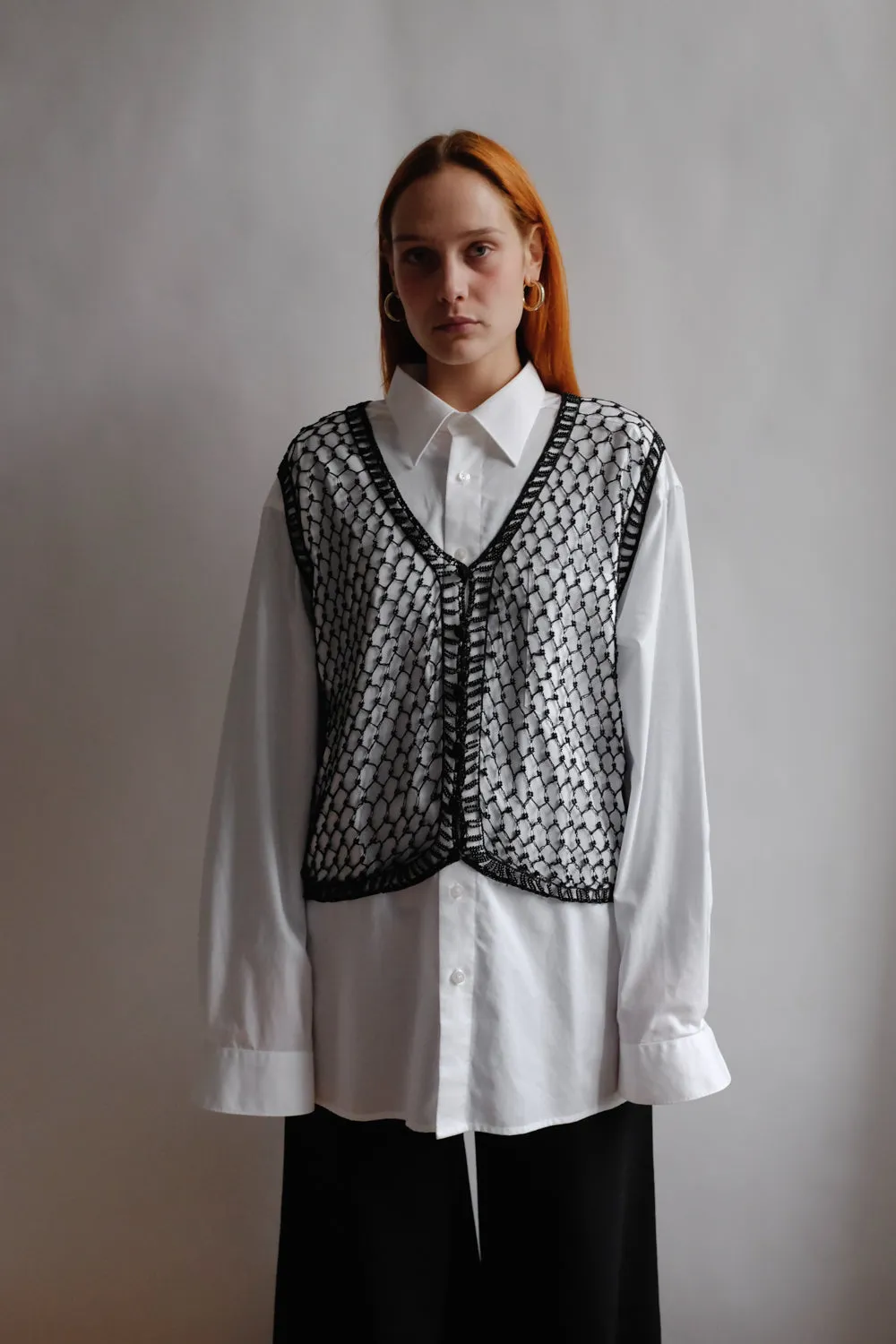 VINTAGE HANDMADE 1980 BLACK BEADS WAISTCOAT