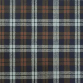 Vintage Navy-Brown-Gray Plaid Cotton Momie Woven Fabric