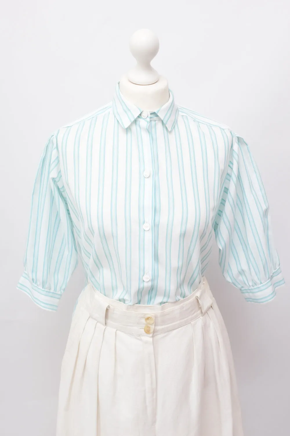 VINTAGE PUFFED SLEEVES STRIPED BLOUSE