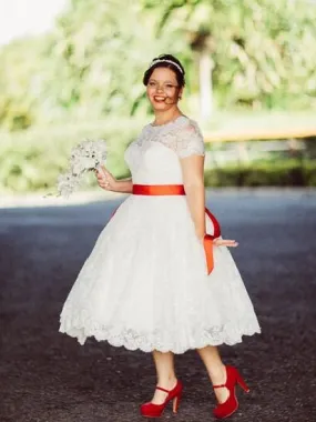 Vintage Tea Length Lace Princess 1950s Retro Style Country Wedding Dress