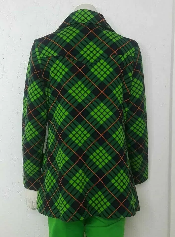 Vtg Vintage 60s 70s Mod Big Collar Plaid Shirt Top Psychedelic Boho Disco L XL