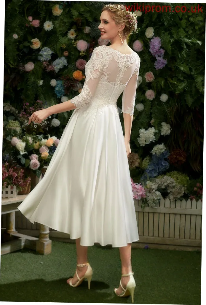 Wedding Dress A-Line Wedding Dresses Lace Elena Satin Tea-Length Illusion