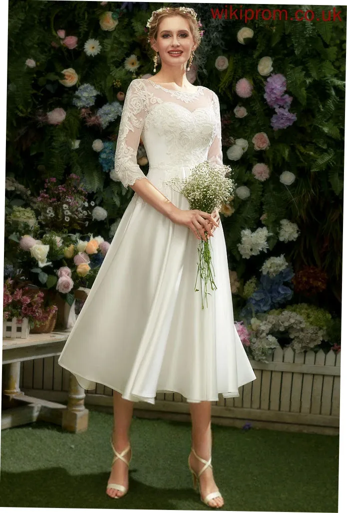 Wedding Dress A-Line Wedding Dresses Lace Elena Satin Tea-Length Illusion