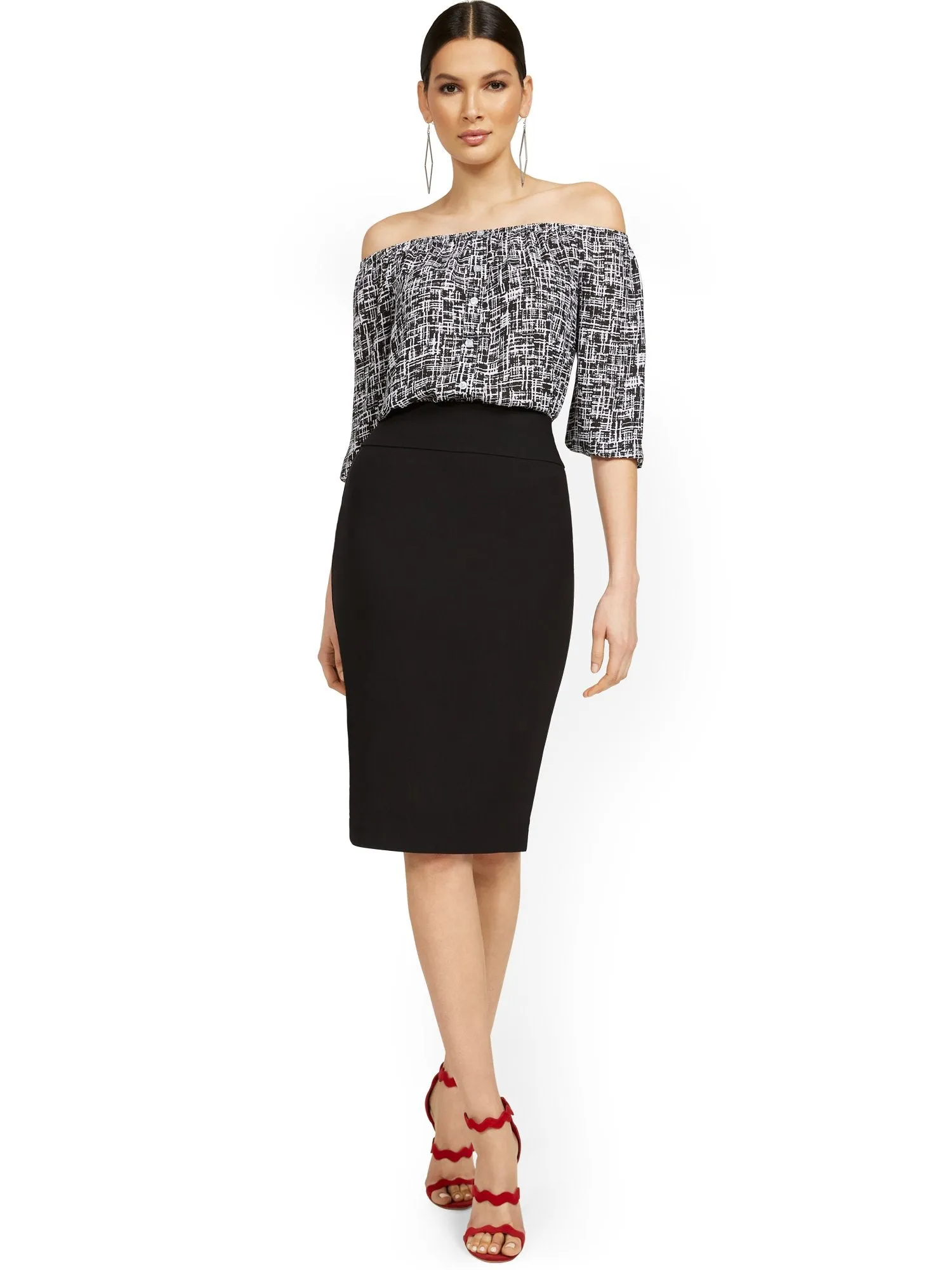 Whitney High-Waisted Pull-On Skirt - Black