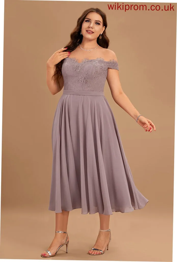 With Cocktail Beading Off-the-Shoulder A-Line Chiffon Lesley Dress Tea-Length Cocktail Dresses Lace