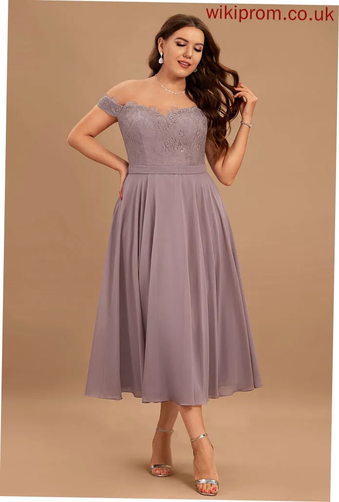 With Cocktail Beading Off-the-Shoulder A-Line Chiffon Lesley Dress Tea-Length Cocktail Dresses Lace