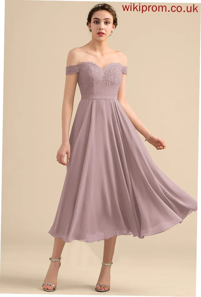 With Cocktail Beading Off-the-Shoulder A-Line Chiffon Lesley Dress Tea-Length Cocktail Dresses Lace