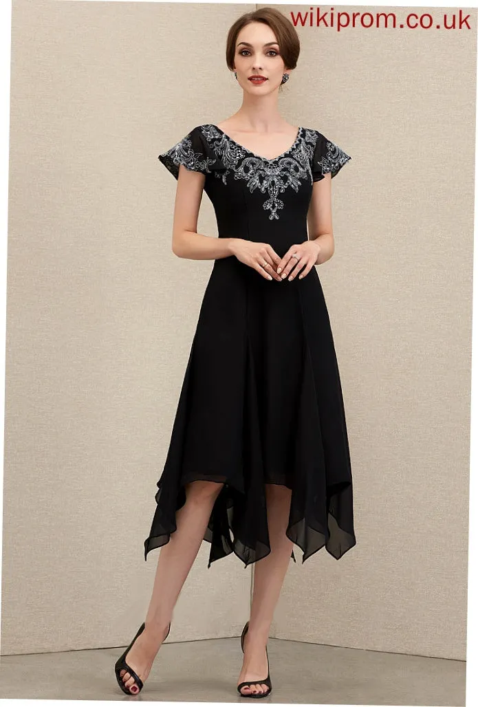 With Mother of the Bride Dresses of Dress Julia Tea-Length the A-Line V-neck Lace Bride Sequins Mother Chiffon