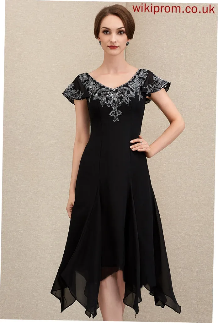 With Mother of the Bride Dresses of Dress Julia Tea-Length the A-Line V-neck Lace Bride Sequins Mother Chiffon