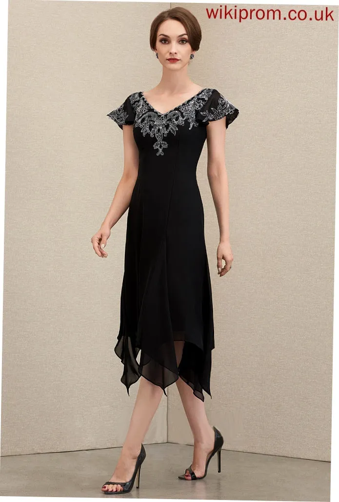 With Mother of the Bride Dresses of Dress Julia Tea-Length the A-Line V-neck Lace Bride Sequins Mother Chiffon