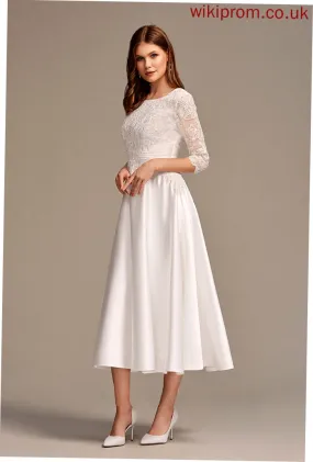 With Scoop Peggie Tea-Length A-Line Wedding Dresses Neck Wedding Dress Pockets