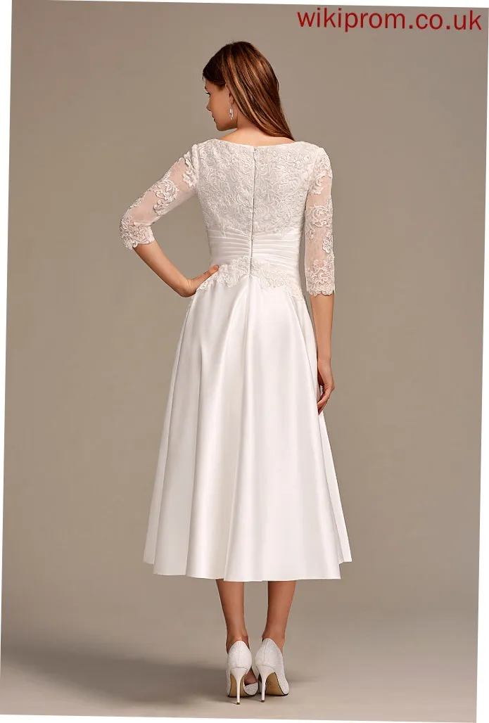 With Scoop Peggie Tea-Length A-Line Wedding Dresses Neck Wedding Dress Pockets